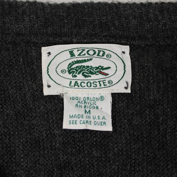 Men M Vintage IZOD LACOSTE Sweater MADE IN USA Charcoal Orlon V-Neck - Picture 2 of 9